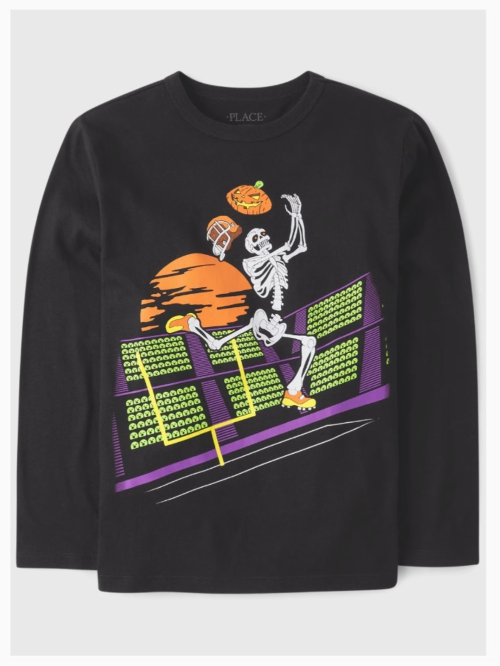 5/6 Small Boys Black Halloween Skeleton Football Long Sleeve Tee, NWT